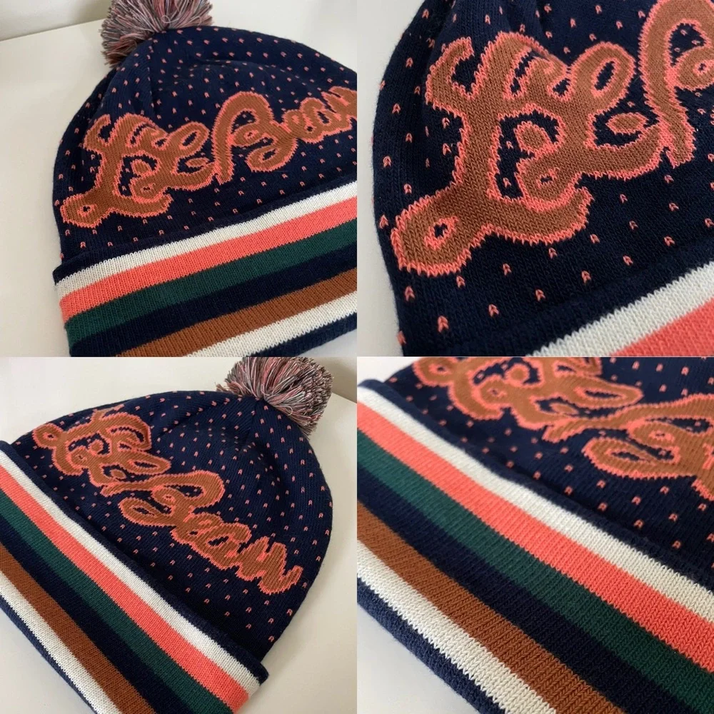 L.L. Bean Navy Blue Katahdin Pom-Pom Script Logo Beanie Hat Women’s/ Unisex